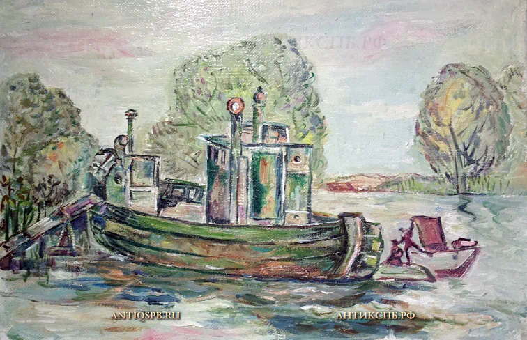 Картина "Буксир". Холст, масло. Художник: Фалетов Евгений Дмитриевич (1926-2004). СССР. Вт. пол. ХХ века. №21161